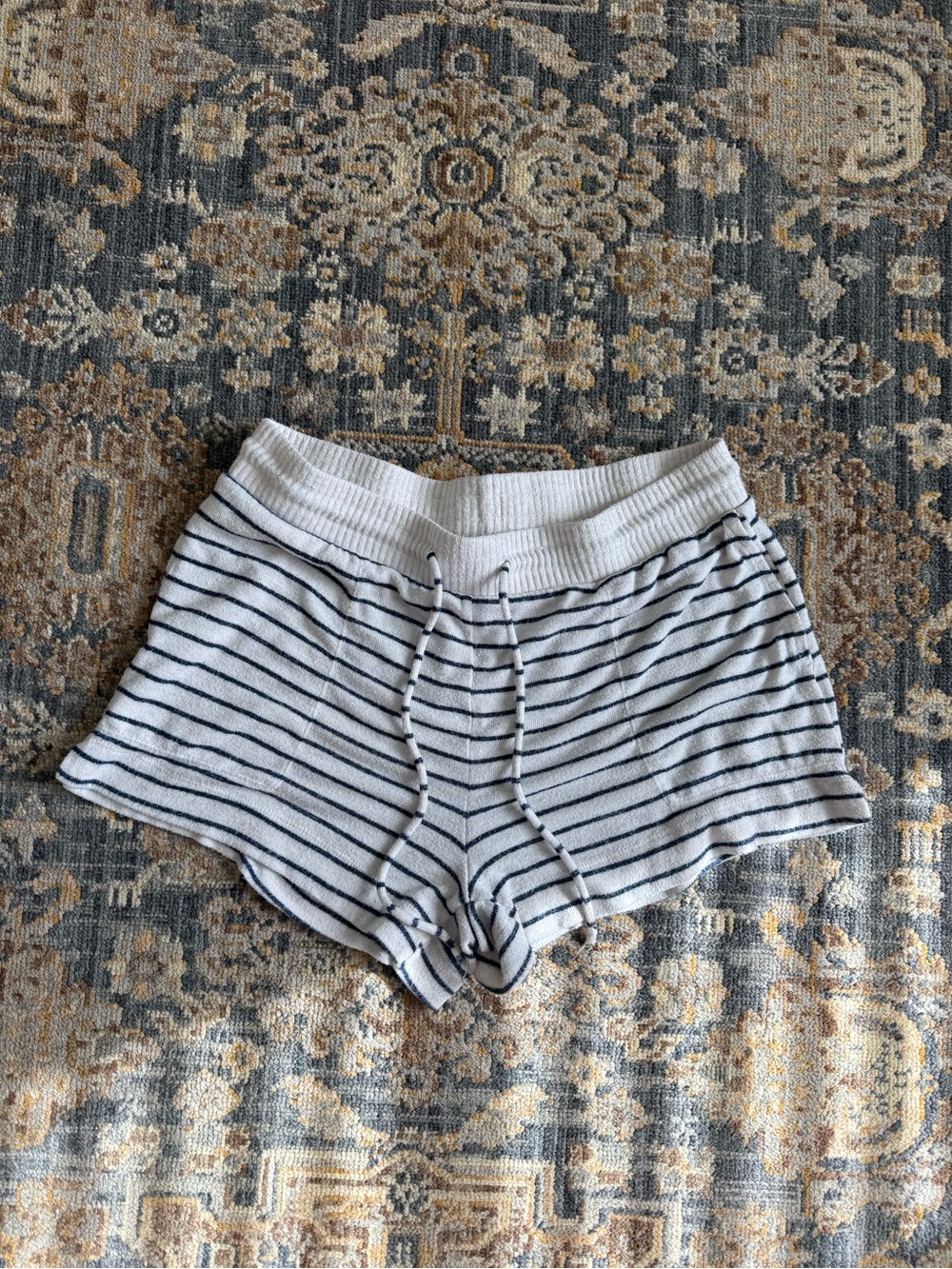 stars above White & Navy Striped Knit Lounge Shorts